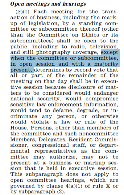 House Committee Rule XI(2)(g)(1) on Open Meetings and Hearings